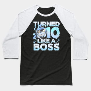 10Th Birthday Shark Boy 10 Years Like A Boss Shark Baseball T-Shirt